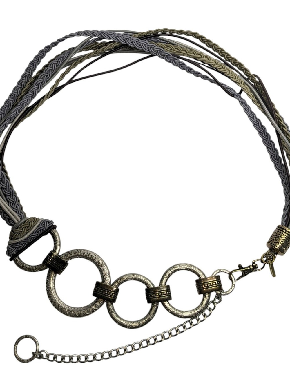 Chico's Multi-strand Mixed-media Metal And Braided Cord Adjustable Belt